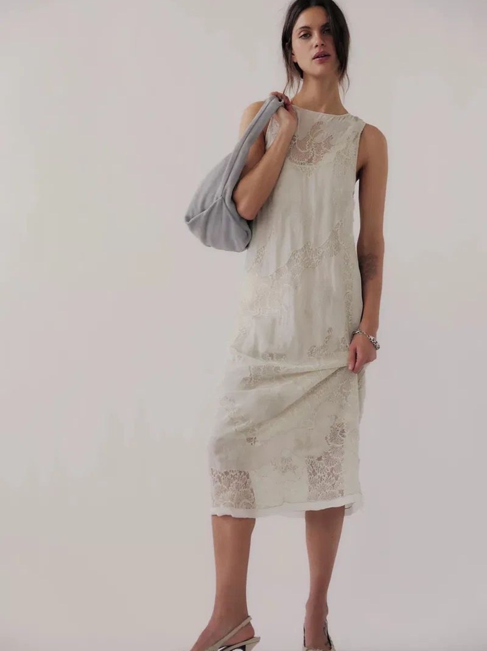 NWT Free People Vintage Midi Lace Sleeveless Slip Dress XS Dove color